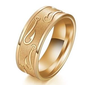 Ring Band W/Carved Fishing Hook Pattern 
Stainless Steel Tungsten Size 8,9, & 11